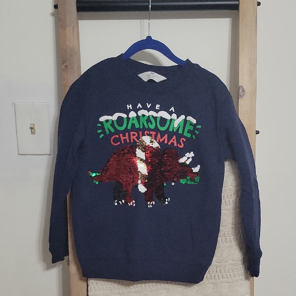 H&M Navy Dinosaur Christmas Sweater